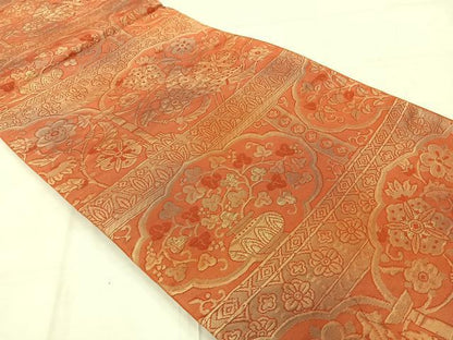 平和屋着物◎六通柄袋帯　花鳥文　金糸　正絹　逸品　AABF2670uk
