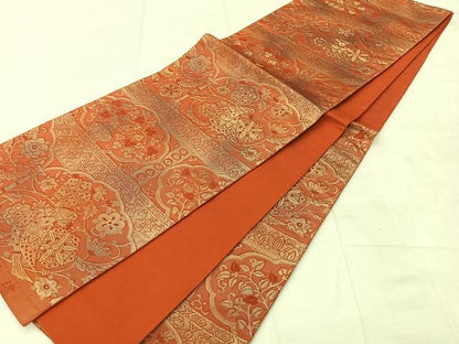 平和屋着物◎六通柄袋帯　花鳥文　金糸　正絹　逸品　AABF2670uk