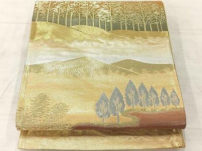 平和屋着物◎六通柄袋帯 遠山風景文 金銀糸 正絹 逸品 AABF2672uk
