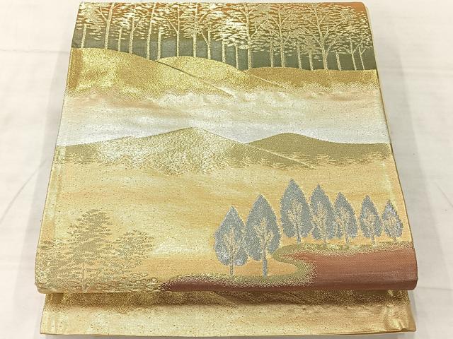 平和屋着物◎六通柄袋帯 遠山風景文 金銀糸 正絹 逸品 AABF2672uk