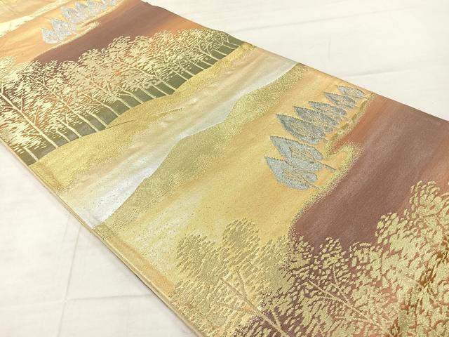 平和屋着物◎六通柄袋帯 遠山風景文 金銀糸 正絹 逸品 AABF2672uk
