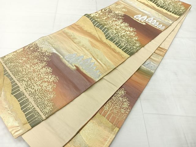 平和屋着物◎六通柄袋帯 遠山風景文 金銀糸 正絹 逸品 AABF2672uk