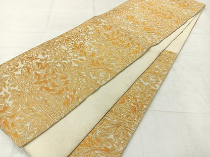 平和屋着物◎六通柄袋帯　更紗花文　金糸　正絹　逸品　AABF2674uk