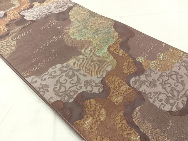 平和屋着物◎六通柄袋帯　道長花文　金銀糸　正絹　逸品　AABF2675uk