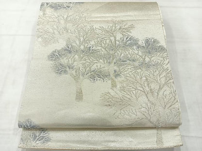 平和屋着物◎六通柄袋帯　樹林風景文　銀糸　正絹　逸品　AABF2677uk