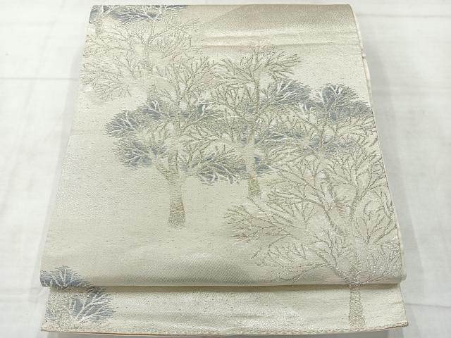 平和屋着物◎六通柄袋帯　樹林風景文　銀糸　正絹　逸品　AABF2677uk