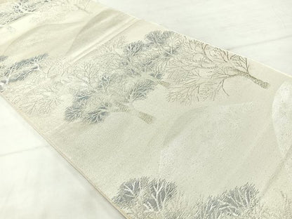 平和屋着物◎六通柄袋帯　樹林風景文　銀糸　正絹　逸品　AABF2677uk