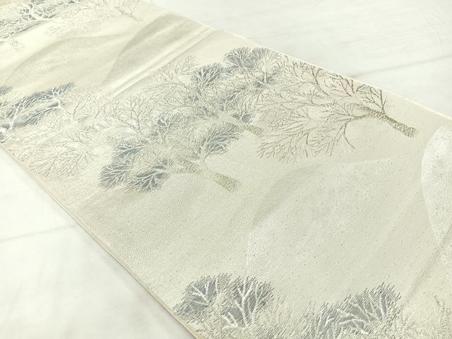 平和屋着物◎六通柄袋帯　樹林風景文　銀糸　正絹　逸品　AABF2677uk