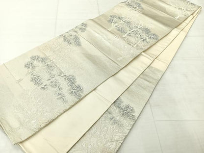 平和屋着物◎六通柄袋帯　樹林風景文　銀糸　正絹　逸品　AABF2677uk