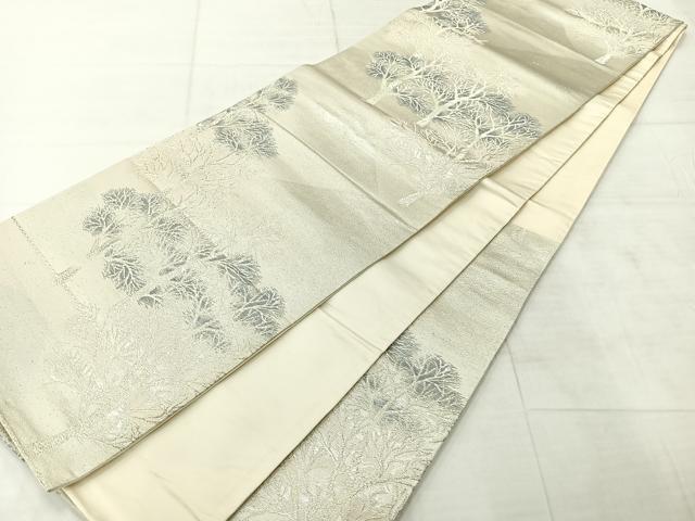 平和屋着物◎六通柄袋帯　樹林風景文　銀糸　正絹　逸品　AABF2677uk