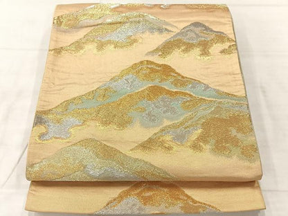平和屋着物◎六通柄袋帯　遠山風景文　金銀糸　正絹　逸品　AABF2678uk