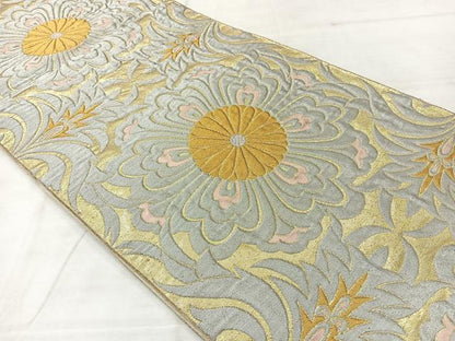 平和屋着物◎六通柄袋帯　洋花文　金銀糸　正絹　逸品　AABF2679uk