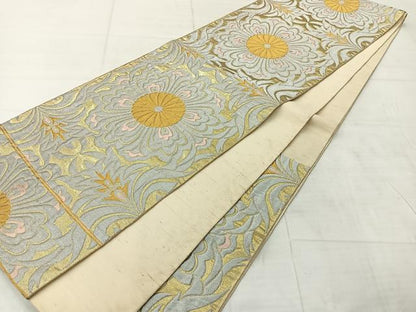 平和屋着物◎六通柄袋帯　洋花文　金銀糸　正絹　逸品　AABF2679uk
