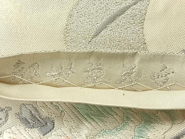 平和屋着物◎六通柄袋帯　唐織　観世草花文　銀糸　正絹　逸品　AABF2681uk