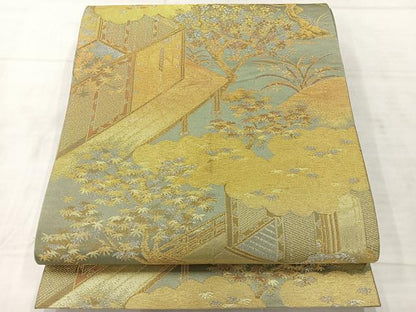平和屋着物◎六通柄袋帯　風景文　金銀糸　正絹　逸品　AABF2684uk