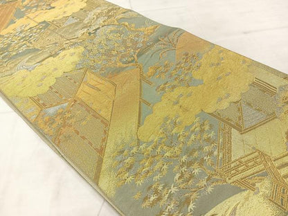 平和屋着物◎六通柄袋帯　風景文　金銀糸　正絹　逸品　AABF2684uk