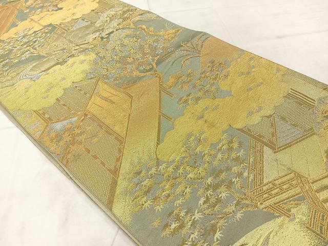 平和屋着物◎六通柄袋帯　風景文　金銀糸　正絹　逸品　AABF2684uk