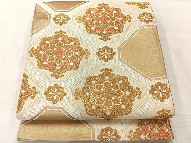 平和屋着物◎六通柄袋帯　唐織　蜀江花文　金糸　正絹　逸品　AABF2685uk