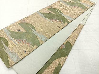 平和屋着物◎六通柄 本袋帯 遠山風景文 金糸 正絹 逸品 AABF2687uk