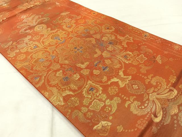 平和屋着物◎六通柄袋帯　更紗花文　金糸　正絹　逸品　AABF2697uk