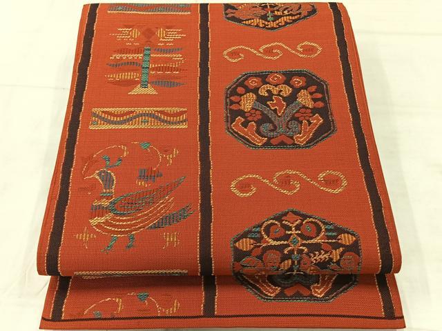 平和屋着物◎六通柄 本袋帯 花鳥文 正絹 逸品 AABF2698uk