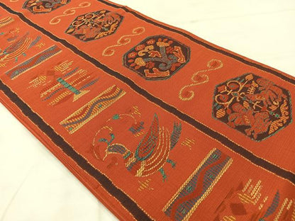 平和屋着物◎六通柄 本袋帯 花鳥文 正絹 逸品 AABF2698uk