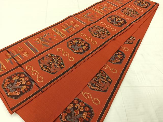 平和屋着物◎六通柄 本袋帯 花鳥文 正絹 逸品 AABF2698uk