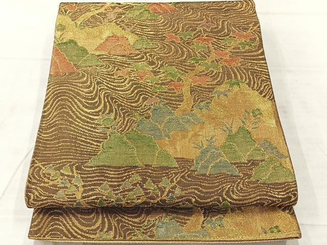 平和屋着物◎佐賀錦　六通柄袋帯　流水風景文　金糸　正絹　逸品　AABF2701uk