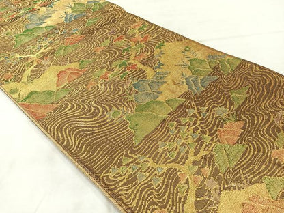 平和屋着物◎佐賀錦　六通柄袋帯　流水風景文　金糸　正絹　逸品　AABF2701uk
