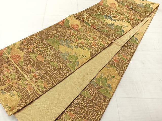 平和屋着物◎佐賀錦　六通柄袋帯　流水風景文　金糸　正絹　逸品　AABF2701uk