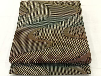 平和屋着物◎西陣 六通柄 京袋帯 幾何学文 黒地 証紙付き 正絹 逸品 AABF2720uk