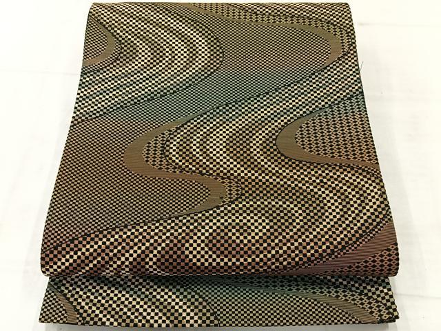 平和屋着物◎西陣 六通柄 京袋帯 幾何学文 黒地 証紙付き 正絹 逸品 AABF2720uk