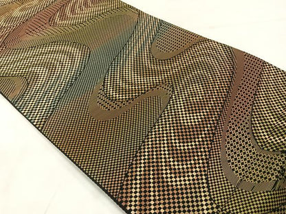 平和屋着物◎西陣 六通柄 京袋帯 幾何学文 黒地 証紙付き 正絹 逸品 AABF2720uk