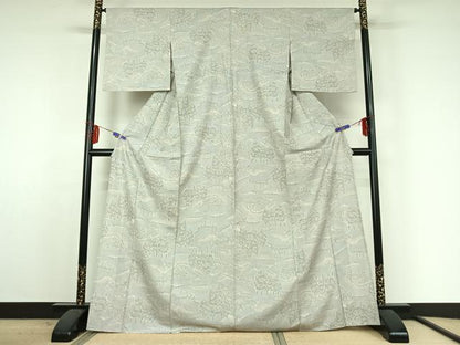 平和屋着物▽本場大島紬　白大島　単衣　風景文　正絹　逸品　AABF2721jh