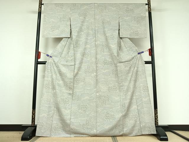 平和屋着物▽本場大島紬　白大島　単衣　風景文　正絹　逸品　AABF2721jh