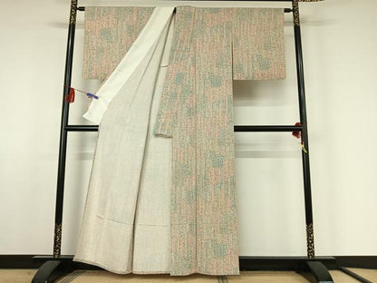 平和屋着物▽上質な小紋 単衣 草花文 正絹 逸品 AABF2722jh