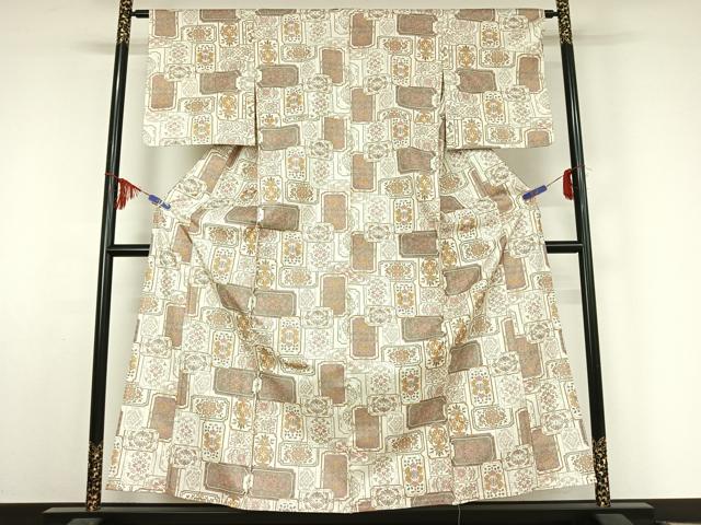 平和屋着物▽本場染大島紬　単衣　草花文　正絹　逸品　AABF2723jh