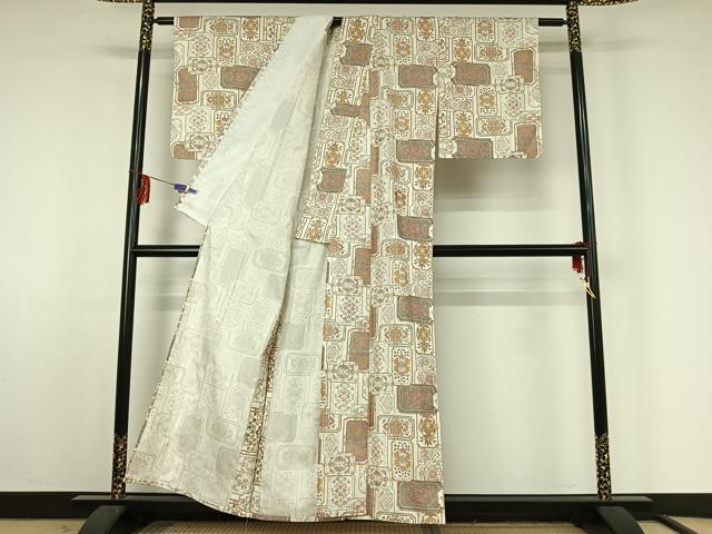 平和屋着物▽本場染大島紬　単衣　草花文　正絹　逸品　AABF2723jh