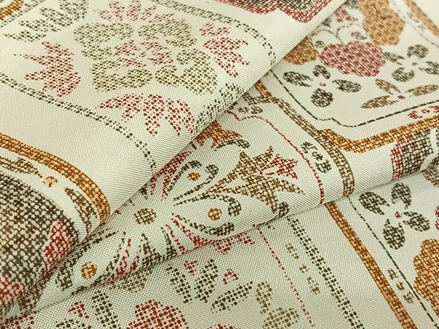 平和屋着物▽本場染大島紬　単衣　草花文　正絹　逸品　AABF2723jh