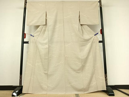 平和屋着物▽本塩沢 単衣 110亀甲 露芝文 正絹 逸品 AABF2724jh