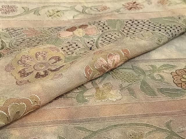 平和屋着物▽訪問着　単衣　中国三大刺繍　汕頭刺繍　スワトウ刺繍　正倉院花文　正絹　逸品　AABF2725jh