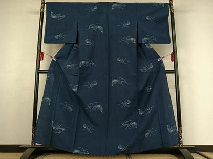 平和屋着物▽上質な紬 単衣 海老 正絹 逸品 AABF2726jh