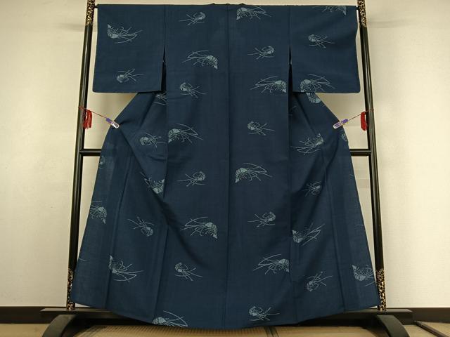 平和屋着物▽上質な紬 単衣 海老 正絹 逸品 AABF2726jh