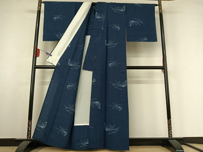 平和屋着物▽上質な紬 単衣 海老 正絹 逸品 AABF2726jh