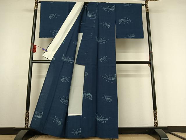 平和屋着物▽上質な紬 単衣 海老 正絹 逸品 AABF2726jh