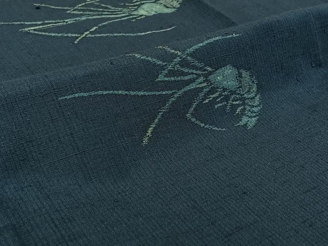 平和屋着物▽上質な紬 単衣 海老 正絹 逸品 AABF2726jh