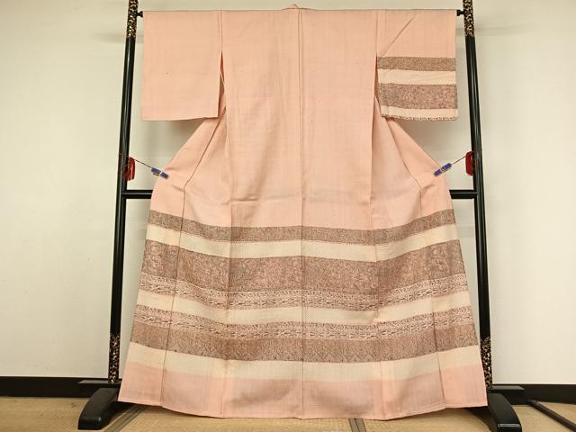平和屋着物▽訪問着 単衣 紬地 手描き 横段花鳥文 正絹 逸品 AABF2727jh