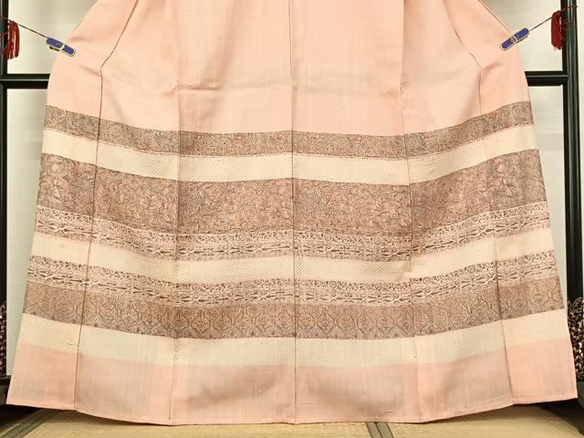 平和屋着物▽訪問着 単衣 紬地 手描き 横段花鳥文 正絹 逸品 AABF2727jh