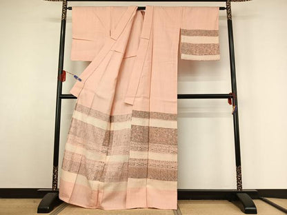 平和屋着物▽訪問着 単衣 紬地 手描き 横段花鳥文 正絹 逸品 AABF2727jh