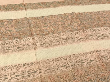 平和屋着物▽訪問着 単衣 紬地 手描き 横段花鳥文 正絹 逸品 AABF2727jh
